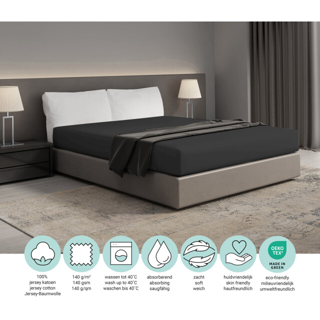 DoubleDry Hoeslaken jersey 100% katoen tweepersoons 140x200 cm zacht & 3173874 large