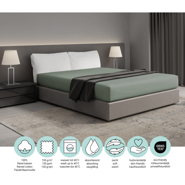 DoubleDry Hoeslaken flanel 100% zacht katoen tweepersoons 140x200 cm rondom 3045202 large