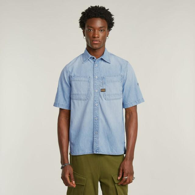 G-Star slanted double pocket overhemd d24602-d539 g342 sun faded blue mist 05633.260.0001 large