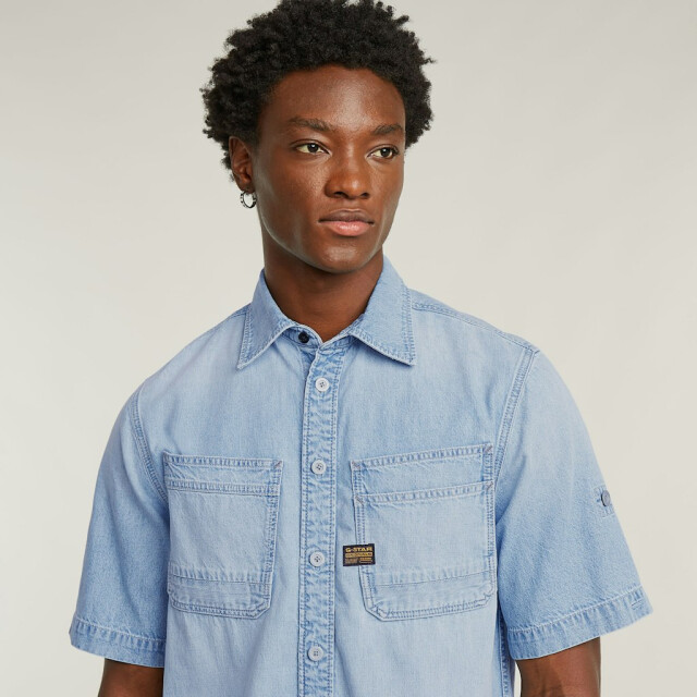 G-Star slanted double pocket overhemd d24602-d539 g342 sun faded blue mist 05633.260.0001 large