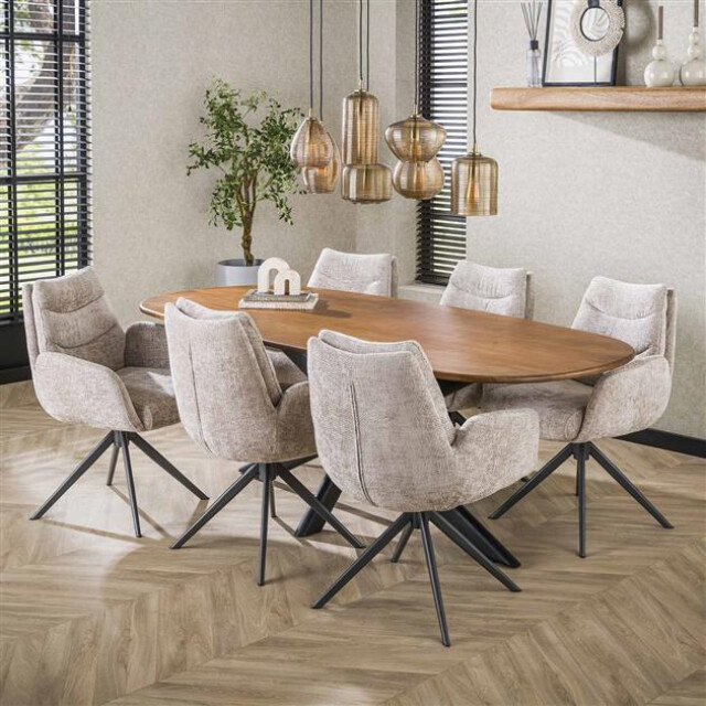 Hoyz eetkamertafel 180cm cliff ovale buis massief mango zandkleur 3185985 large