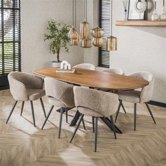 Hoyz eetkamertafel 180cm cliff ovale buis massief mango zandkleur 3185985 large