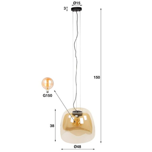 Hoyz hanglamp 1l drift xl glass amber color glas 3186147 large
