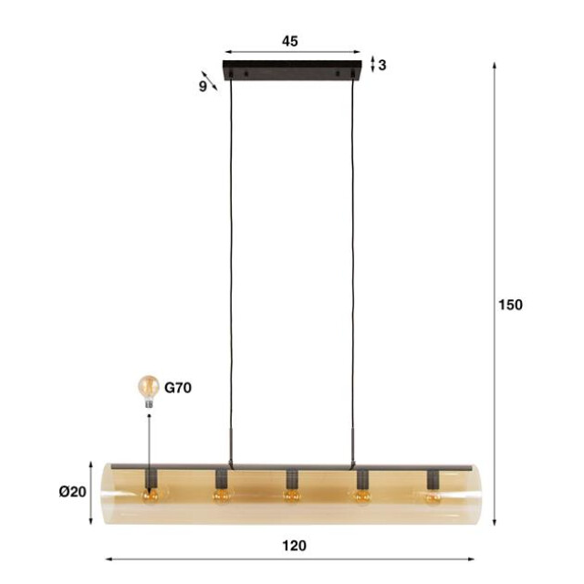 Hoyz hanglamp 5l tube amber glas artic 3184020 large