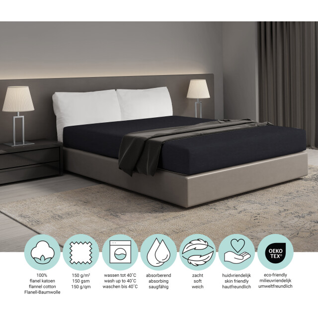 DoubleDry Hoeslaken flanel 100% zacht katoen tweepersoons 180x200 cm rondom 3045208 large