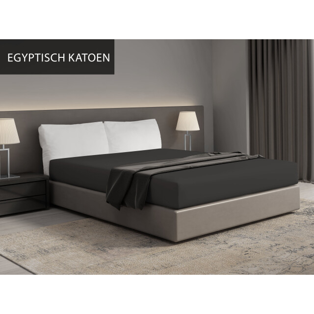 DoubleDry Luxe hoeslaken egyptisch percal katoen 90x200 donkergrijs 2827744 large