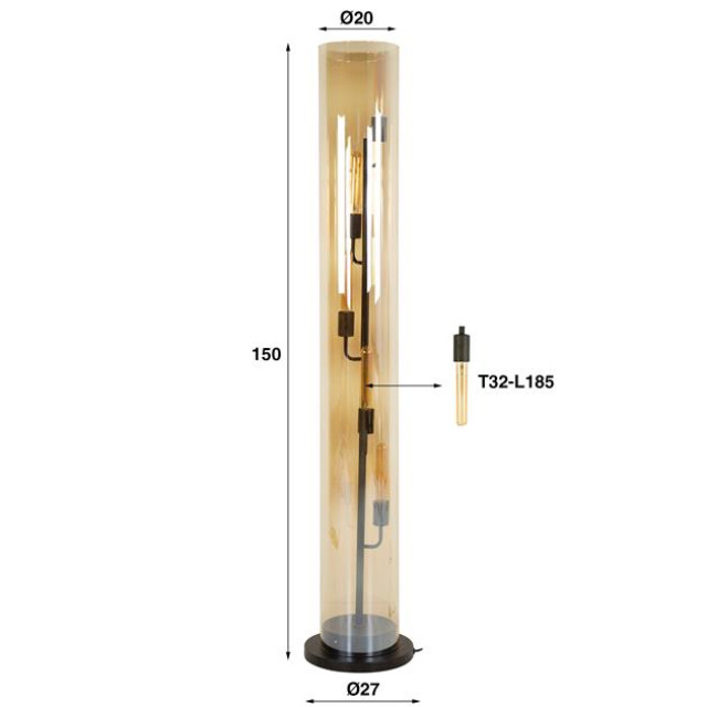 Hoyz vloerlamp 5l tube amber glas artic 3184018 large