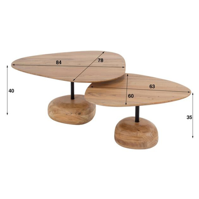 Hoyz salontafel set-2 driehoekig blad massief acacia naturel 3185955 large