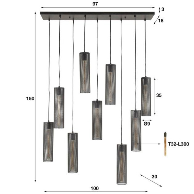 Hoyz hanglamp 5+4 tube mesh artic 3184013 large