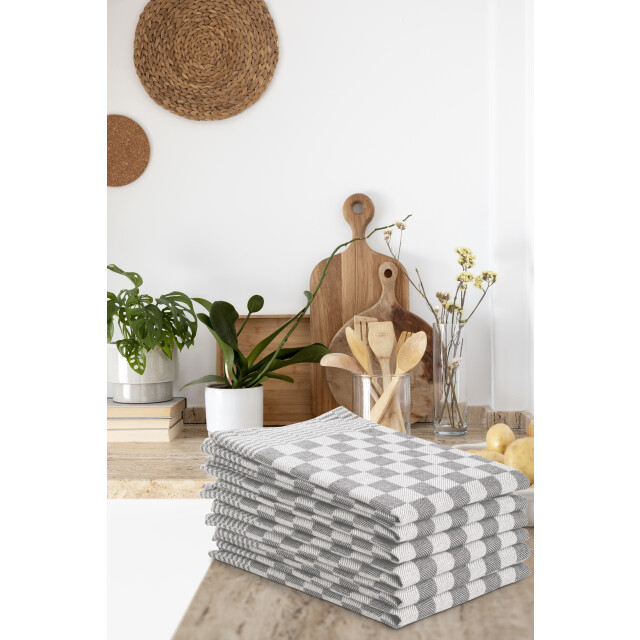 DoubleDry Theedoeken set 12 stuks 50x70 cm 100% katoen blokpatroon - 2826020 large