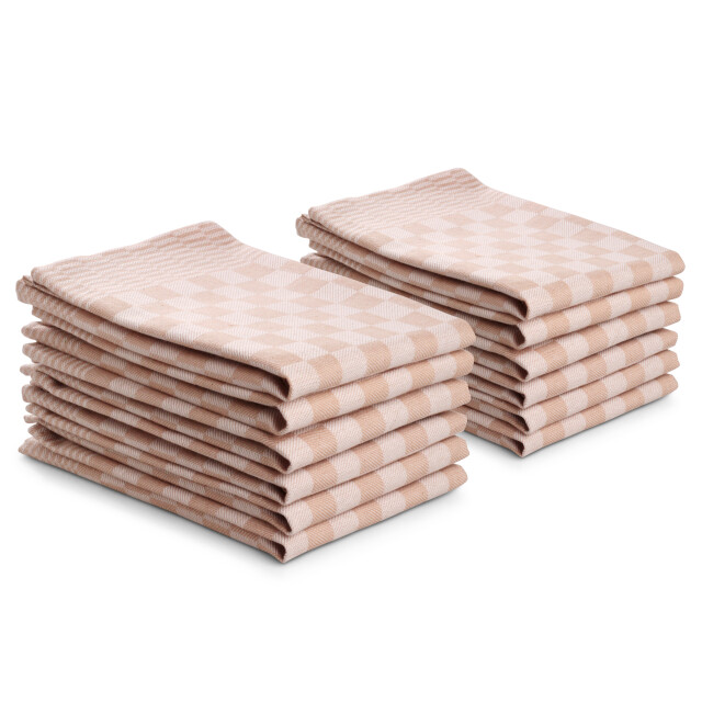 DoubleDry Theedoeken set 12 stuks 50x70 cm 100% katoen blokpatroon - 2826019 large