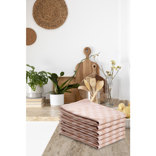 DoubleDry Theedoeken set 12 stuks 50x70 cm 100% katoen blokpatroon - 2826019 large