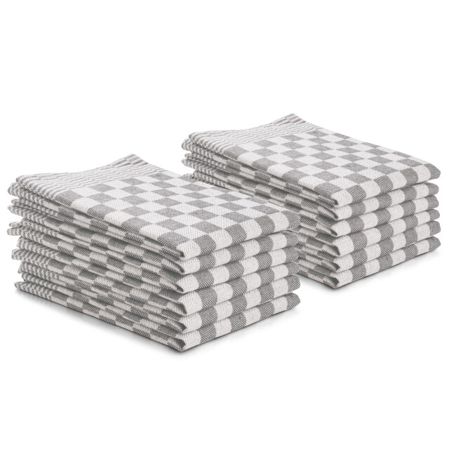 DoubleDry Theedoeken set 12 stuks 50x70 cm 100% katoen blokpatroon - 2826020 large