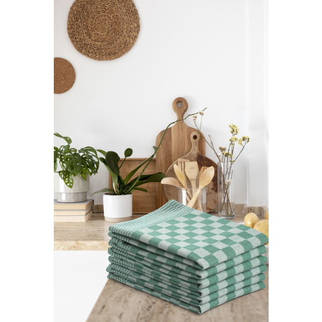 DoubleDry Theedoeken set 12 stuks 50x70 cm 100% katoen blokpatroon - 2826018 large