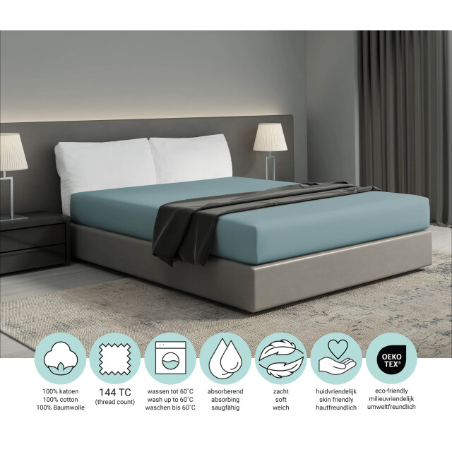DoubleDry Hoeslaken 100% natuurlijk katoen tweepersoons 180x200 cm zacht & 2919498 large