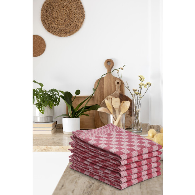DoubleDry Theedoeken set 12 stuks 50x70 cm 100% katoen blokpatroon - 2826017 large