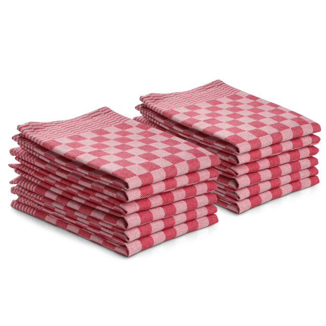 DoubleDry Theedoeken set 12 stuks 50x70 cm 100% katoen blokpatroon - 2826017 large