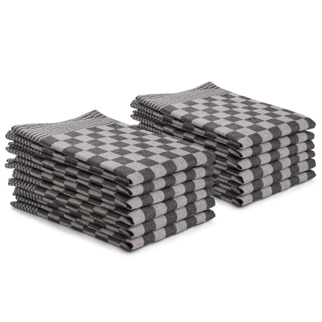 DoubleDry Theedoeken set 12 stuks 50x70 cm 100% katoen blokpatroon - 2826015 large