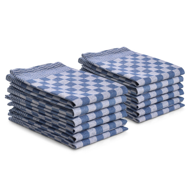 DoubleDry Theedoeken set 12 stuks 50x70 cm 100% katoen blokpatroon - 2826016 large