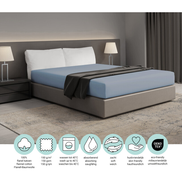 DoubleDry Hoeslaken flanel 100% zacht katoen tweepersoons 140x200 cm rondom 2827035 large