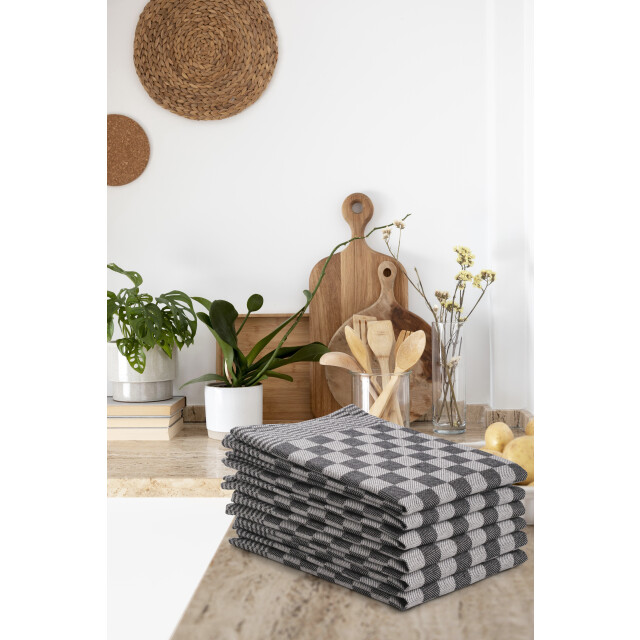 DoubleDry Theedoeken set 12 stuks 50x70 cm 100% katoen blokpatroon - 2826015 large