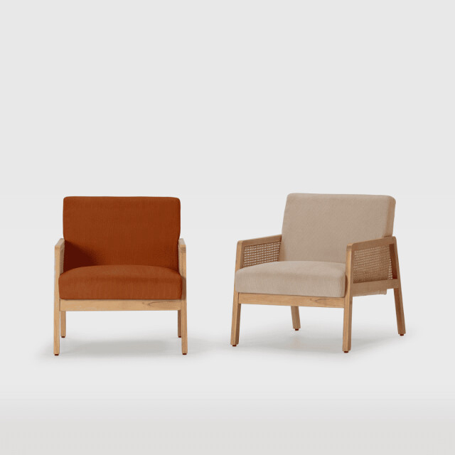 CaliCosy Fauteuil in stof met houten en rotan poten l68 cm debra 3078810 large