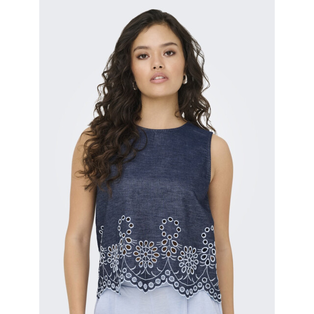 Jacqueline de Yong margot s/l embroidery top wvn 15352788 medium blue denim 06010.265.0002 large