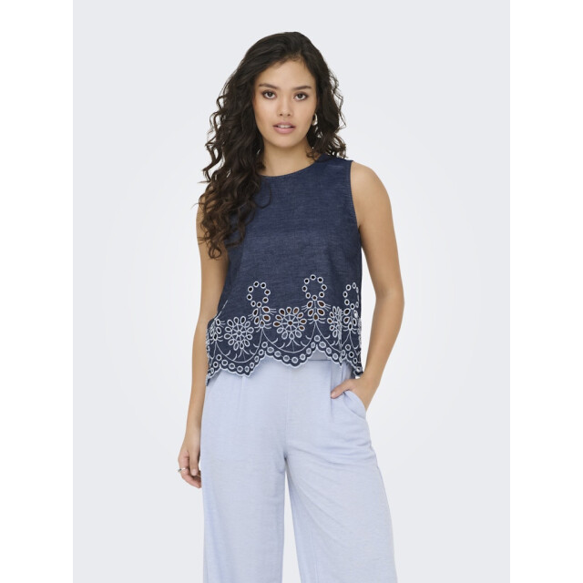Jacqueline de Yong margot s/l embroidery top wvn 15352788 medium blue denim 06010.265.0002 large