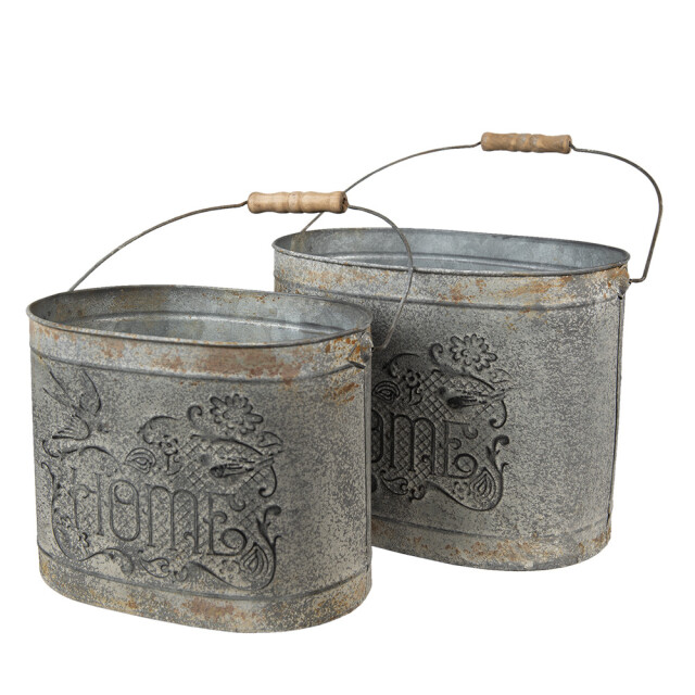 Clayre & Eef Decoratie emmer bruin metaal vogel home 1867229 large