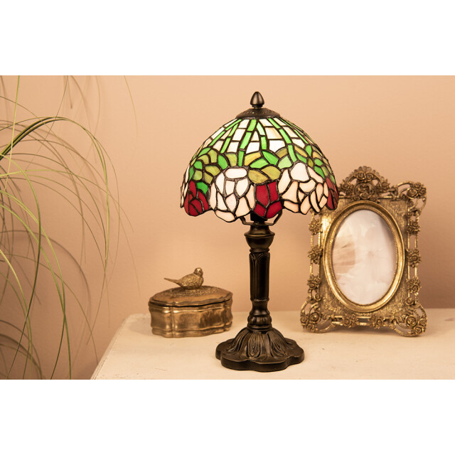 LumiLamp Tiffany tafellamp Ø 21x39 cm roze glas bloemen tiffany 1536967 large