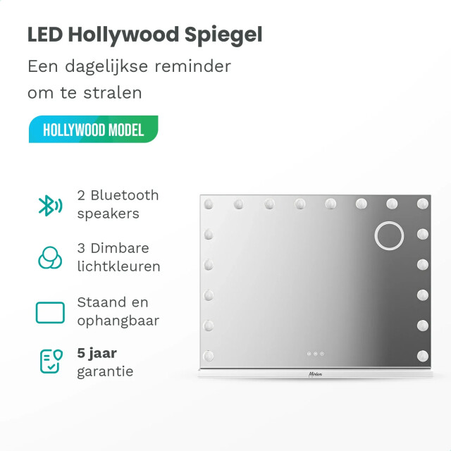 Mirlux Hollywood spiegel bluetooth speakers 80x60cm wit pre-order 3083727 large