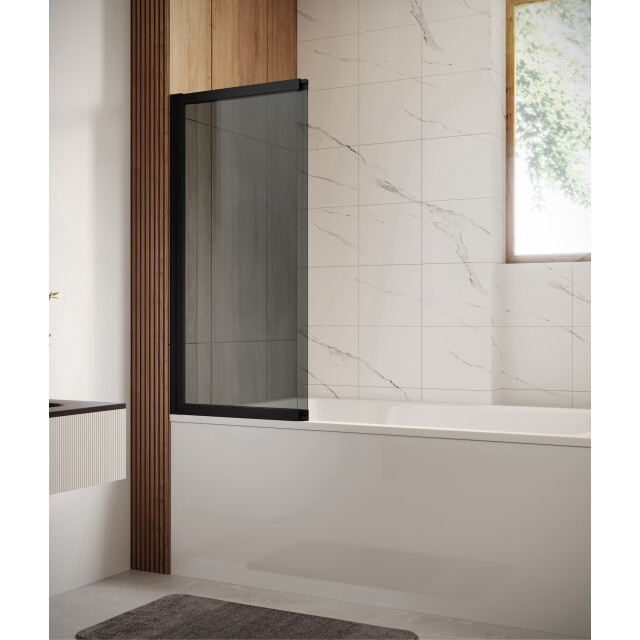 Badplaats Badwand moka 110 x 140 cm zwart badscherm schuifdeur 5 mm dik - 3181020 large