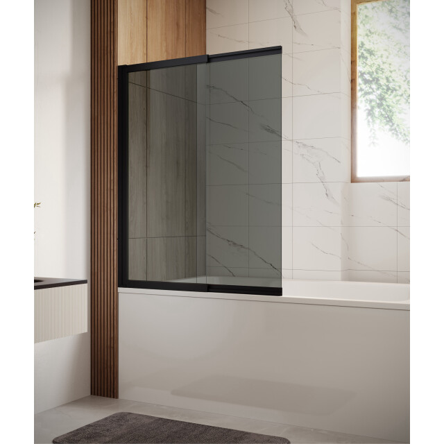 Badplaats Badwand moka 110 x 140 cm zwart badscherm schuifdeur 5 mm dik - 3181020 large