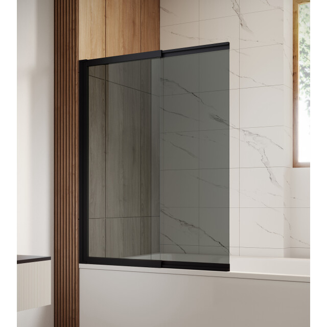 Badplaats Badwand moka 110 x 140 cm zwart badscherm schuifdeur 5 mm dik - 3181020 large