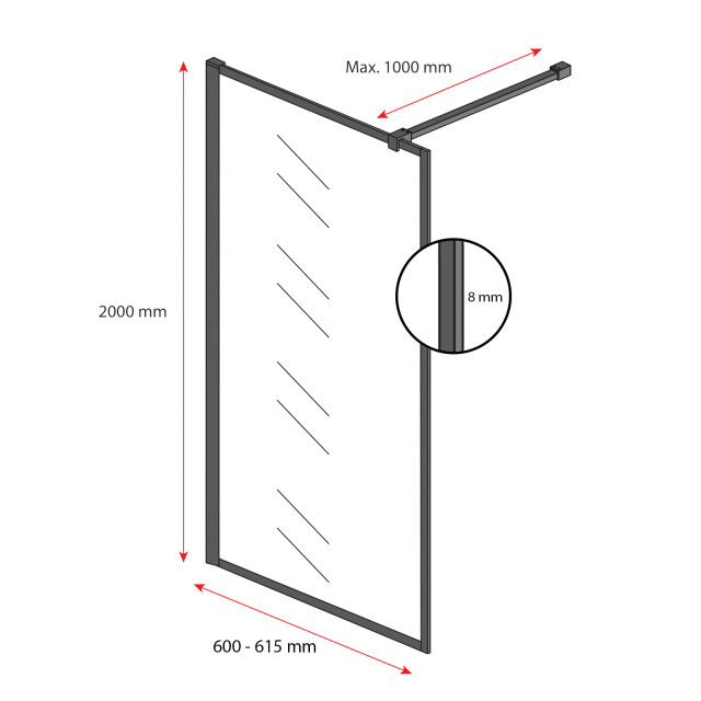 Badplaats Douchewand georgia 60 x 200 cm zwart – inloopdouche 8 mm 3181243 large
