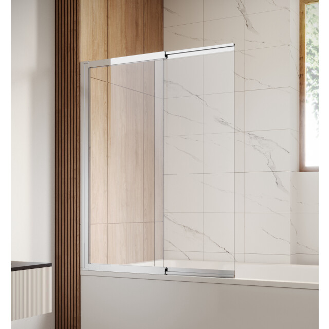 Badplaats Badwand moka 130 x 140 cm chroom badscherm schuifdeur 5 mm dik - 3181024 large