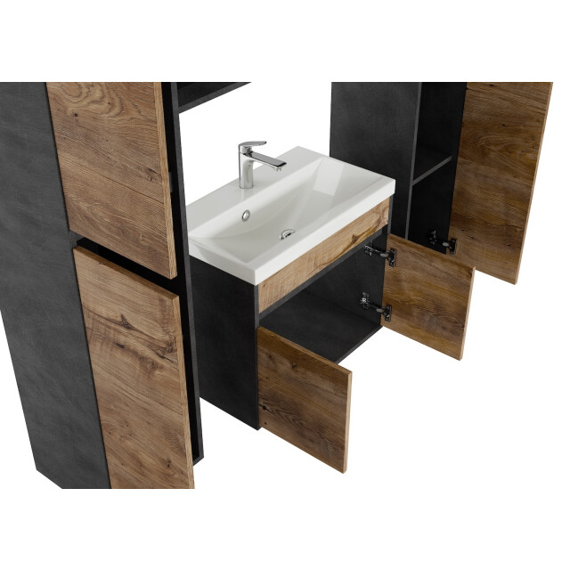 Badplaats Badkamermeubel set india 60 x 35 cm donker grijs met kastanje eiken 3181920 large