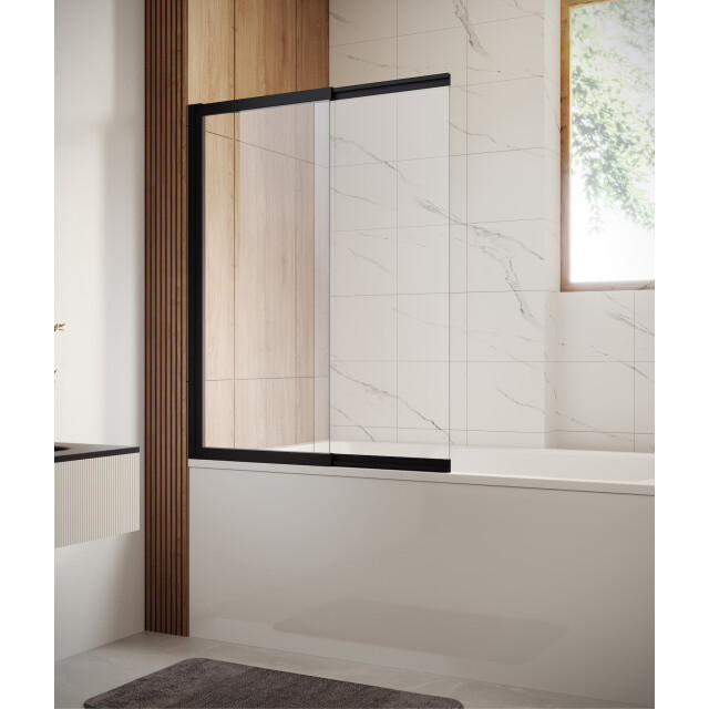 Badplaats Badwand moka 110 x 140 cm zwart badscherm schuifdeur 5 mm dik - 3195785 large