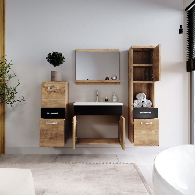 Badplaats Badkamermeubel set alba 60 x 35 cm kastanje eiken met mat zwart - 3181411 large