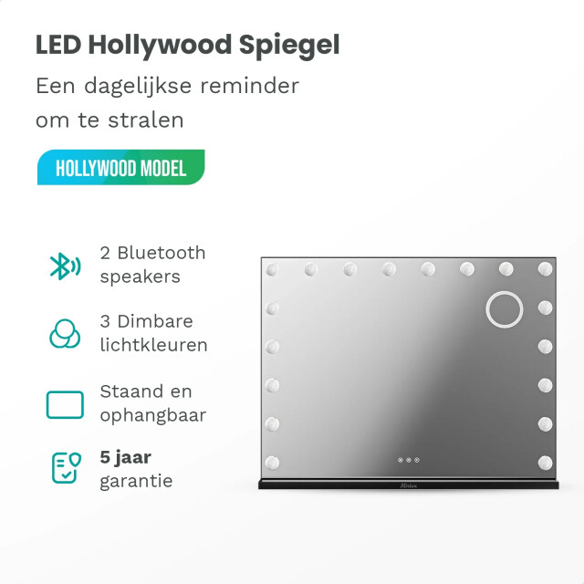 Mirlux Hollywood spiegel bluetooth speakers 80x60cm zwart 3083728 large