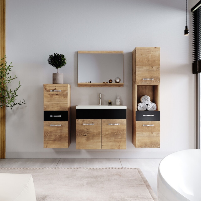 Badplaats Badkamermeubel set alba 60 x 35 cm kastanje eiken met mat zwart - 3181411 large
