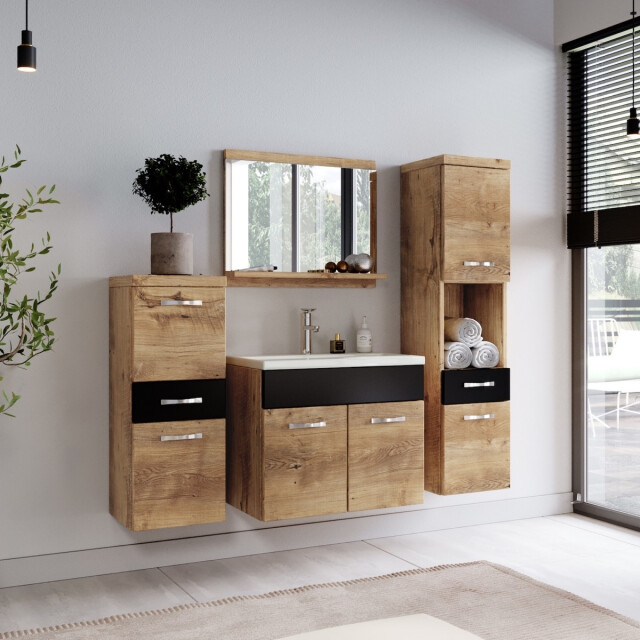 Badplaats Badkamermeubel set alba 60 x 35 cm kastanje eiken met mat zwart - 3181411 large