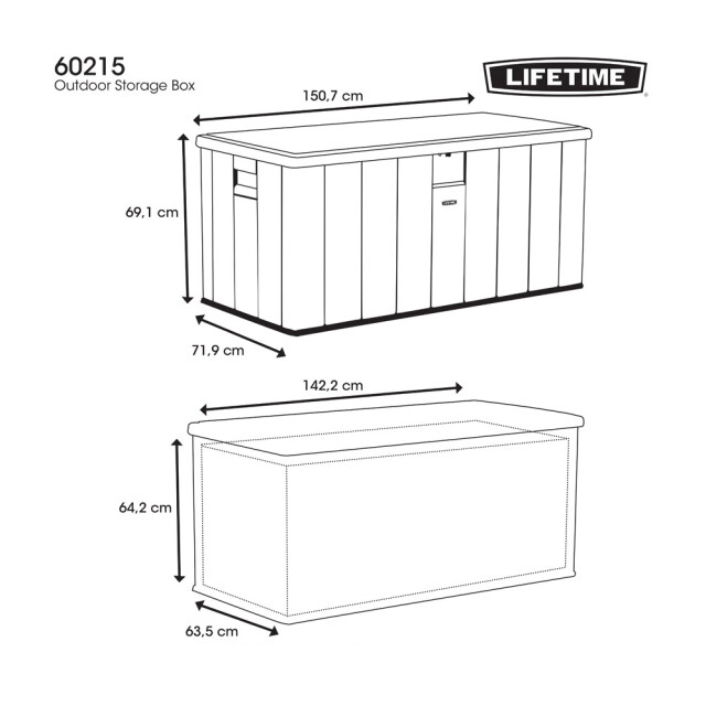 Lifetime Kunststof kussenbox 570 ltr tuinkist 72x151x69cm donker 3048011 large