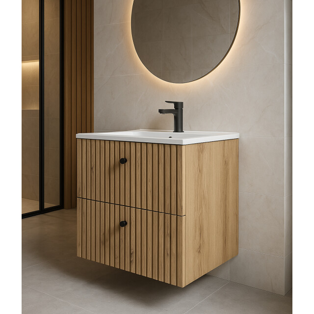 Badplaats Badkamermeubel saros 60 x 45 cm eiken badmeubel met wastafel 3180885 large