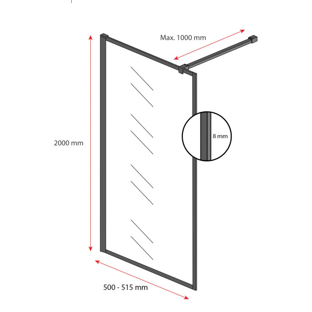 Badplaats Douchewand georgia 50 x 200 cm zwart – inloopdouche 8 mm 3181244 large