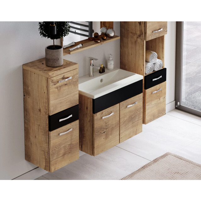 Badplaats Badkamermeubel set alba 60 x 35 cm kastanje eiken met mat zwart - 3181411 large