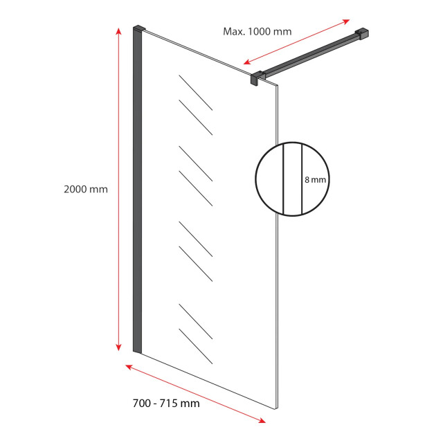 Badplaats Douchewand florida 70 x 200 cm zwart – inloopdouche 8 mm 3181250 large
