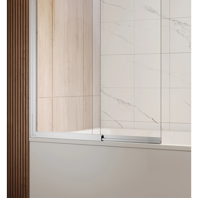 Badplaats Badwand moka 130 x 140 cm chroom badscherm schuifdeur 5 mm dik - 3181024 large