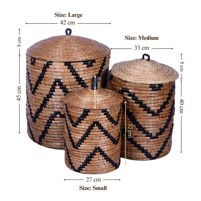 Furnilux handgevlochten opbergmanden set van 3 – natuurlijke wasmanden met 3190129 large