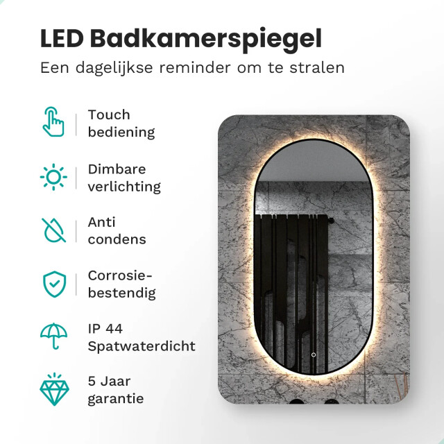 Mirlux Badkamerspiegel 100x50cm ovaal zwart frame 3083772 large